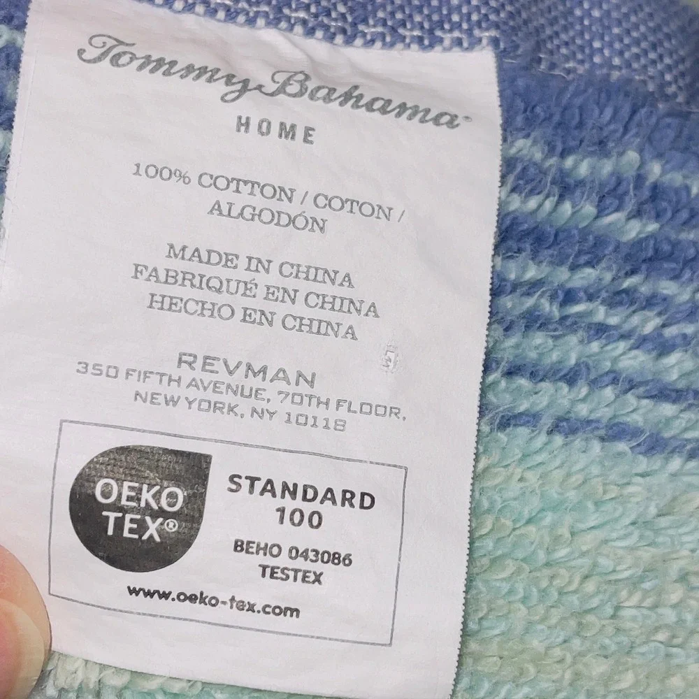 Tommy Bahama Home Bath Towel & 2 Hand Striped Blue Green Beige 100% Cotton 52x27